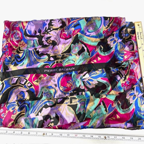 Pierre Balmain Silk Scarf  chiffon satin multi color red black purple 62X31 (50) - Picture 6 of 6
